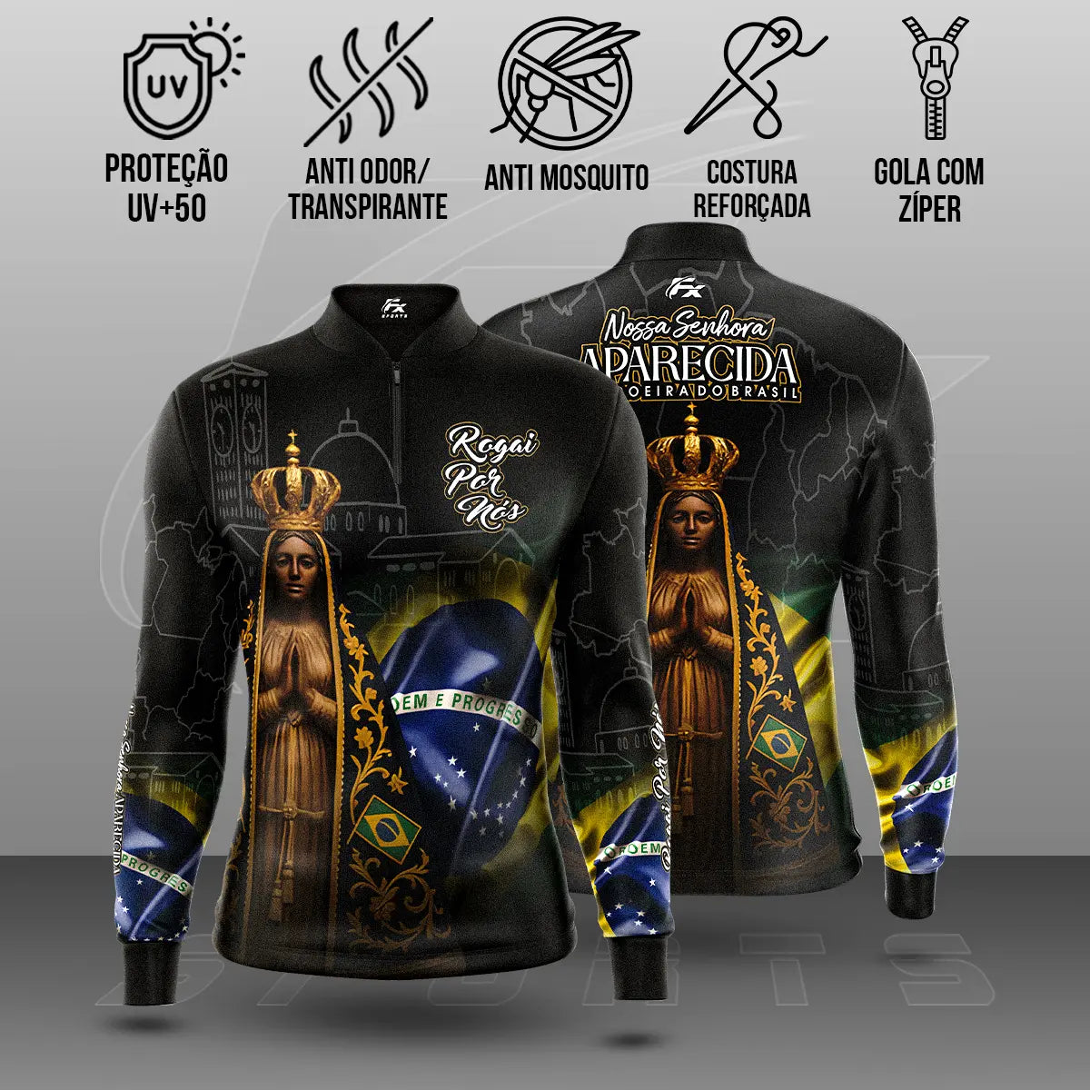 Kit 3 Camisas Manga Longa | Nossa Senhora Aparecida "Rogai Por Nós" | Compre 1 Leve 3