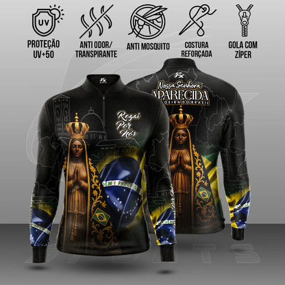 Kit 3 Camisas Manga Longa | Nossa Senhora Aparecida "Rogai Por Nós" | Compre 1 Leve 3