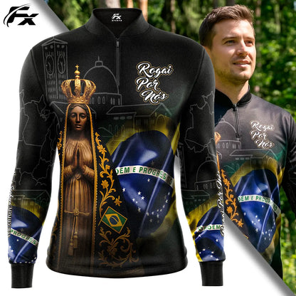 Kit 3 Camisas Manga Longa | Nossa Senhora Aparecida "Rogai Por Nós" | Compre 1 Leve 3